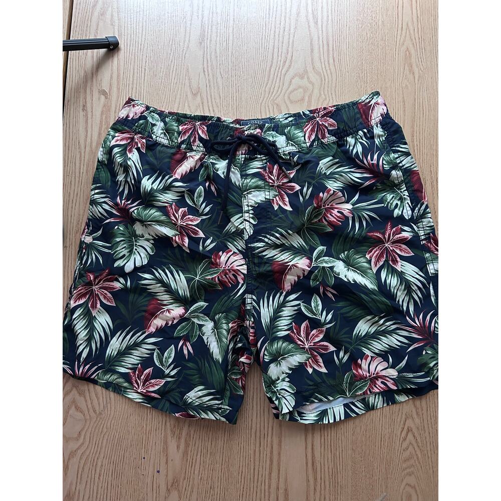 New Mens Coast Clothing Tropical 🌴Print Swim Trunks Black Dark Navy Size Medium